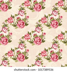 Seamless floral pattern with red peony Vector Illustration