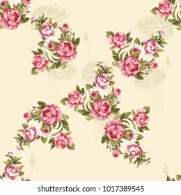 Seamless floral pattern with red peony Vector Illustration