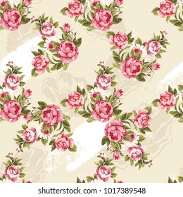 Seamless floral pattern with red peony Vector Illustration