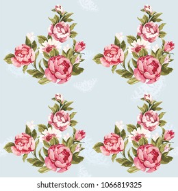 Seamless floral pattern with red peony Vector Illustration