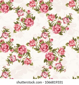 Seamless floral pattern with red peony Vector Illustration