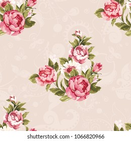Patrón floral sin fisuras con peonía roja Vector Ilustración