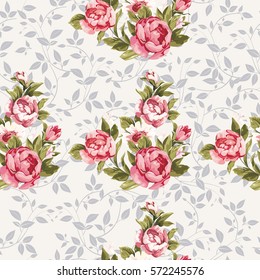 Seamless floral pattern with red peony Vector Illustration EPS8