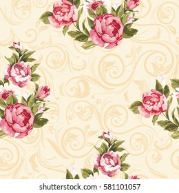 Seamless floral pattern with red peony Vector Illustration EPS8