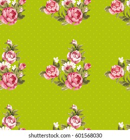 Patrón floral sin fisuras con peonía roja Vector Ilustración EPS8