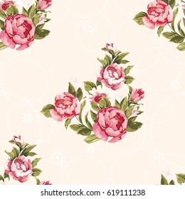 Seamless floral pattern with red peony Vector Illustration EPS8