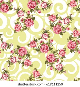 Seamless floral pattern with red peony Vector Illustration EPS8