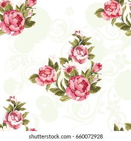 Seamless floral pattern with red peony Vector Illustration EPS8