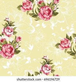 Seamless floral pattern with red peony Vector Illustration EPS8