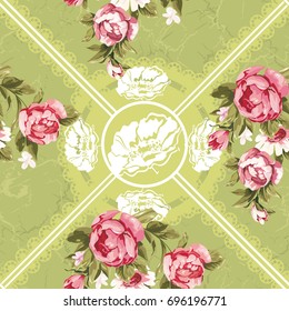 Patrón floral sin fisuras con peonía roja Vector Ilustración EPS8