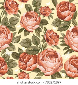 Seamless floral pattern with red peony. Elegant retro background for textile design with flowers