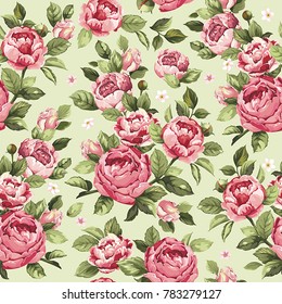 Seamless floral pattern with red peony. Elegant retro background for textile design with flowers