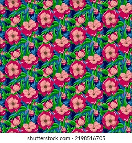 Seamless floral pattern of red poppies hand-drawn. Design for background, greeting card, textile, fabric, print,