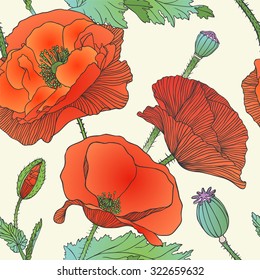 Seamless floral pattern - red poppy