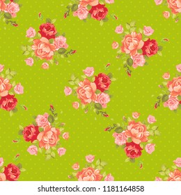 Seamless floral pattern with red and rose roses Vector Illustration