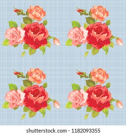 Seamless floral pattern with red and rose roses Vector Illustration