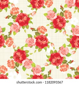 Seamless floral pattern with red and rose roses Vector Illustration