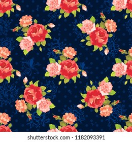 Seamless floral pattern with red and rose roses Vector Illustration