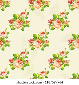 Padrão floral contínuo com rosas vermelhas e rosas Ilustração Vetorial