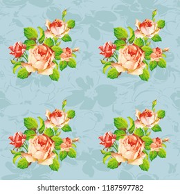 Seamless floral pattern with red and rose roses Vector Illustration