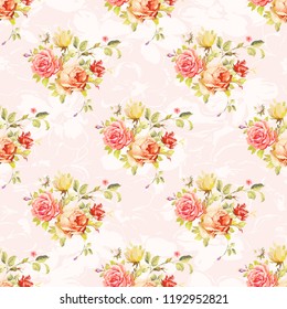 Seamless floral pattern with red and rose roses Vector Illustration