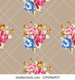 Seamless floral pattern with red and rose roses Vector Illustration