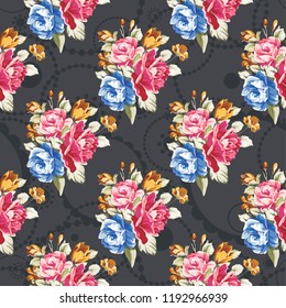 Seamless floral pattern with red and rose roses Vector Illustration