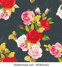 Seamless floral pattern with red and rose flowers Vector Illustration EPS8