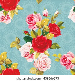 Patrón floral sin fisuras rojo y rosa Vector Ilustración EPS8