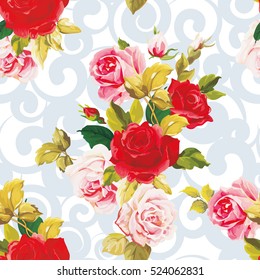 Seamless floral pattern red and rose Vector Illustration EPS8