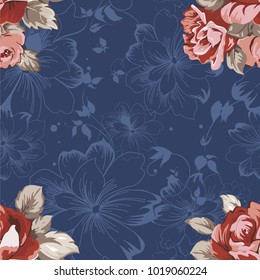 Patrón floral sin fisuras con rosas rojas Vector Ilustración