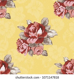 Seamless floral pattern with red roses Vector Illustration