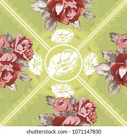 Seamless floral pattern with red roses Vector Illustration