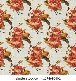 Seamless floral pattern with red roses Vector Illustration