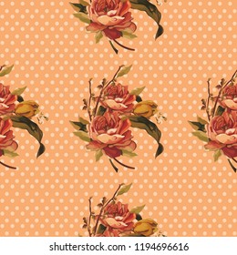 Seamless floral pattern with red roses Vector Illustration