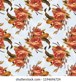 Patrón floral sin fisuras con rosas rojas Vector Ilustración