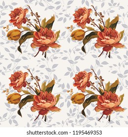 Seamless floral pattern with red roses Vector Illustration