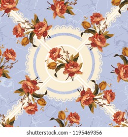 Seamless floral pattern with red roses Vector Illustration