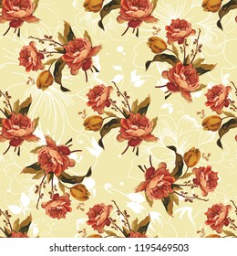 Seamless floral pattern with red roses Vector Illustration