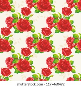 Seamless floral pattern with red roses Vector Illustration