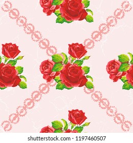 Seamless floral pattern with red roses Vector Illustration