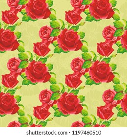 Seamless floral pattern with red roses Vector Illustration