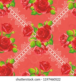 Seamless floral pattern with red roses Vector Illustration