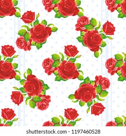 Seamless floral pattern with red roses Vector Illustration