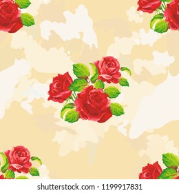 Seamless floral pattern with red roses Vector Illustration