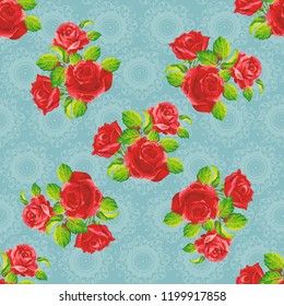Seamless floral pattern with red roses Vector Illustration