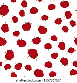 Seamless floral pattern with red roses isolated on white background. Design element for fabrics, textile, prints, scrapbooking, wallpapers, web, and etc. Vector illustration. Valentine day motif.