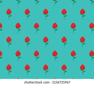 Seamless floral pattern with red roses on blue background