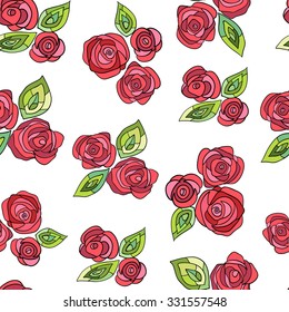 Seamless floral pattern with red roses