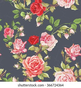 Seamless floral pattern with of red roses